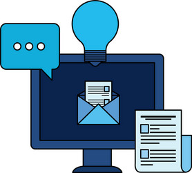 desktop computer with paper document vector image