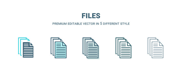 files icon in 5 different style outline filled vector image