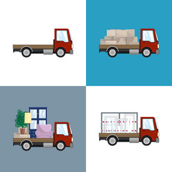 red small trucks with different loads vector