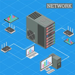 isometric networking conncetion internet network vector image