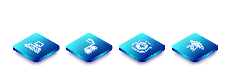 set isometric line computer network folder tree vector image