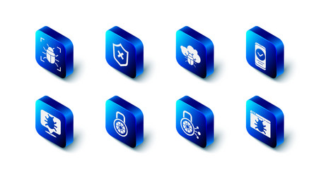 set shield with cross mark system bug on cloud vector image