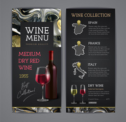 Wine menu design with alcohol ink texture vector