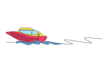 one continuous line drawing of fast speed boat vector