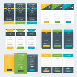 set of pricing table design templates for websites vector image