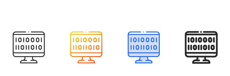 binary code iconthin linear gradient blue stroke vector image