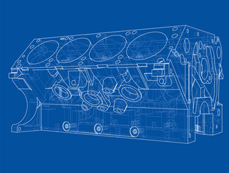engine block sketch rendering of 3d vector image