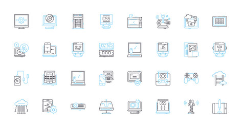 artificial computing linear icons set neural vector image