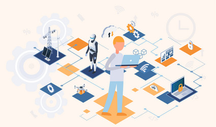 digital circuit data line internet things vector image