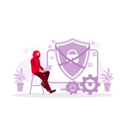 a young hacker tries to hack cyber security data vector image