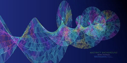 abstract grid helix from color polygons in dark vector image