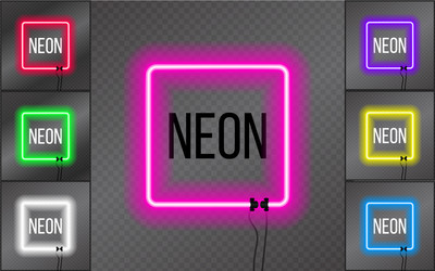 set of neon square frames on transparent vector