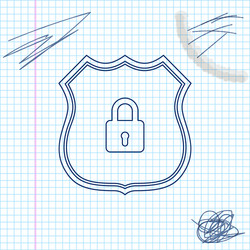 Shield security with lock line sketch icon vector