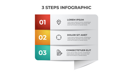 3 list steps row layout diagram with number vector