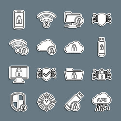 set line cloud api interface cyber security usb vector image
