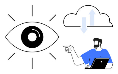 eye observing cloud computing with man pointing vector image