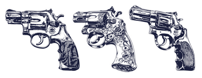 revolvers sketches set revolver vintage gun wild Vector Image