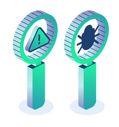debugging magnifying glass with bug vector image