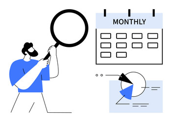 person examining monthly calendar with magnifying vector image