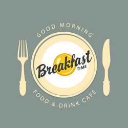 breakfast banner with fried egg fork and knife vector