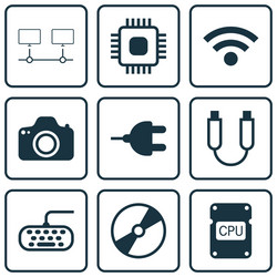 set of 9 computer hardware icons includes vector image