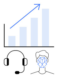 data-driven customer support with growth and face vector image