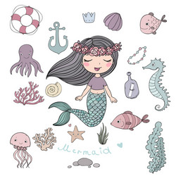 Marine Cartoon Set Vector Image