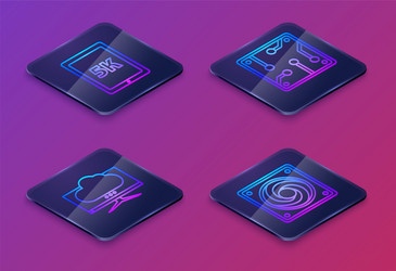 set isometric line tablet with text 5k computer vector image