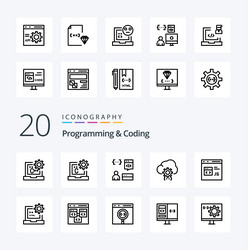 20 programming and coding line icon pack like vector image