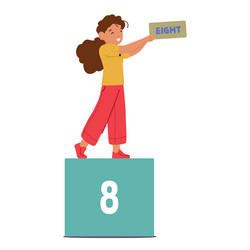 Cheerful child girl character holding the number vector