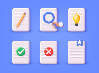 files 3d big set document file icons search pen vector image