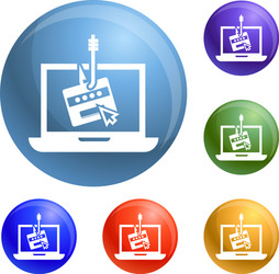 Laptop phishing icons set vector