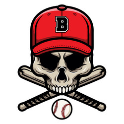 Skull with Baseball Bat and Cap Vector Image