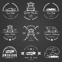 Vintage Car Club & Garage Badges Vector Image