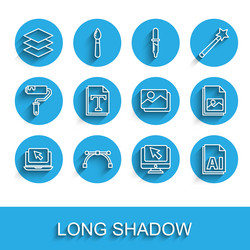 set line laptop and cursor bezier curve layers vector image