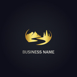Mountain forest pine tree sunset logo Royalty Free Vector