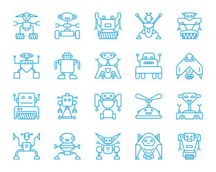 Robot simple color line icons set vector