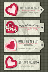 valentines labels with decorative hearts vector