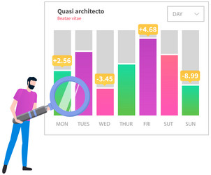 Man analyses digital report with data statistical vector