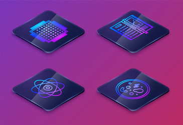 set isometric line processor atom notebook vector image