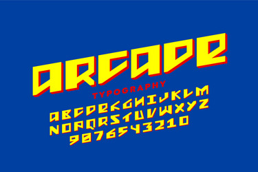 Retro style arcade games font. 80s video game alphabet letters and numbers  royalty free illustration