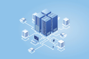 concept of data network management isometric map vector image