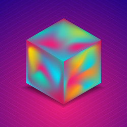 abstract holographic liquid 3d cube on blue vector