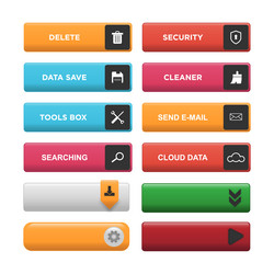 Set of 3d glossy action web button design vector