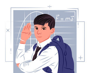 schoolboy in shadow sharp lines style vector