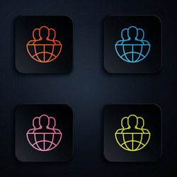 Color neon line globe and people icon on black vector