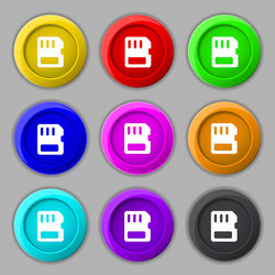 Compact memory card icon sign symbol on nine round vector