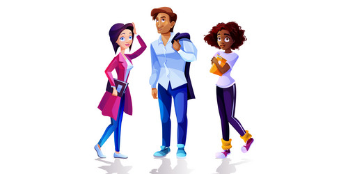 Cartoon group of multicultural student characters vector