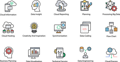 Data science solid icons set Royalty Free Vector Image