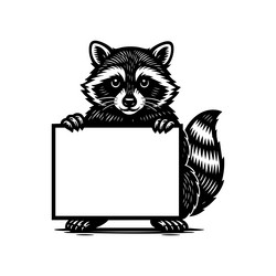 raccoon holding a blank square sign wildlife Vector Image